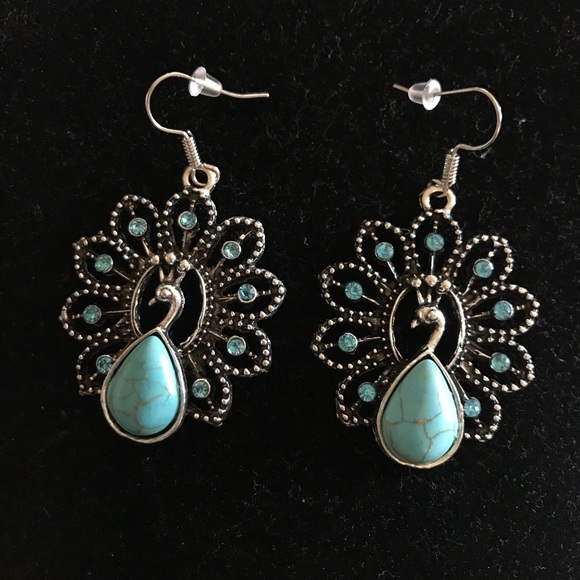 Jewelry - Silver & turquoise peacock earrings